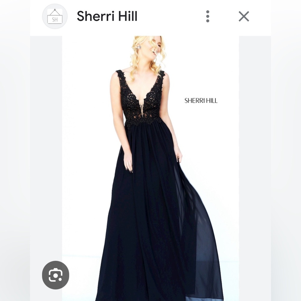 NWT Sherri Hill Enticing Beaded Lace Long Dress‎ in Black Sz 0 $298